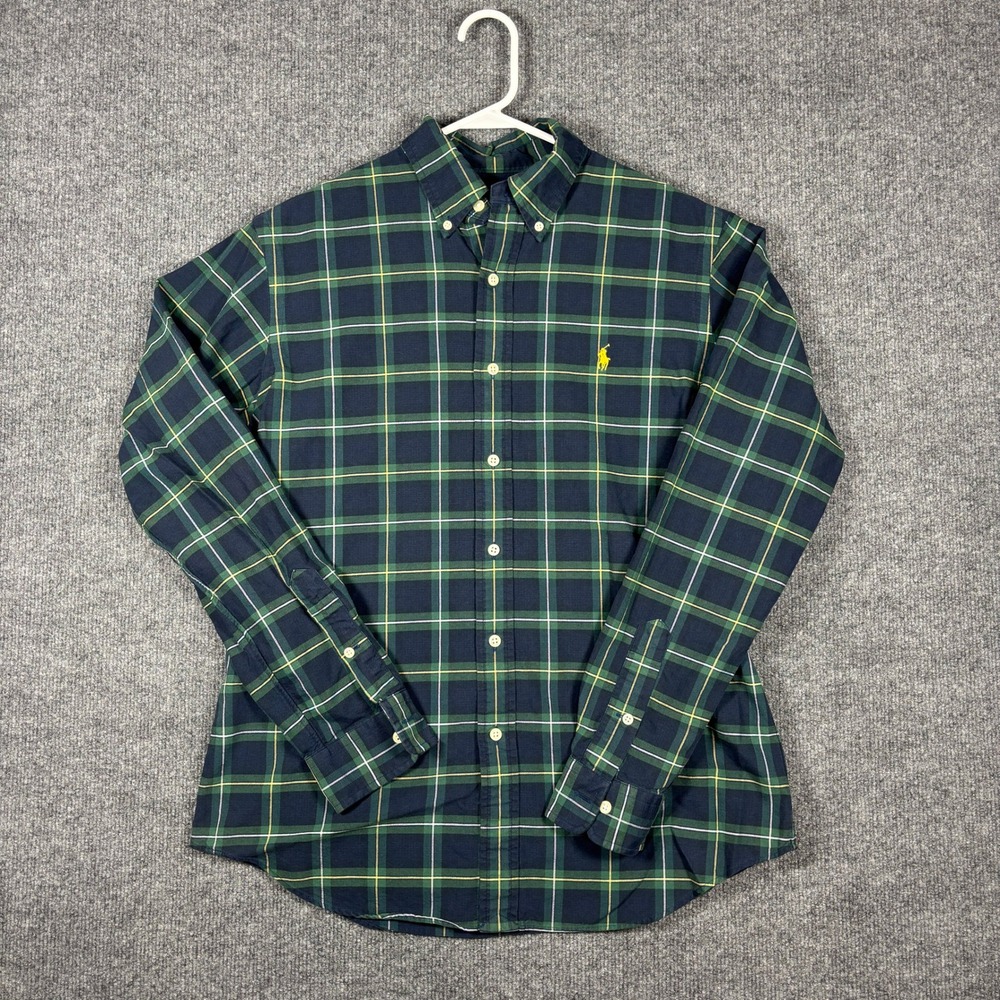 Polo Ralph Lauren Oxford Shirt Mens M Navy Green Plaid Tartan Button Down Pony
